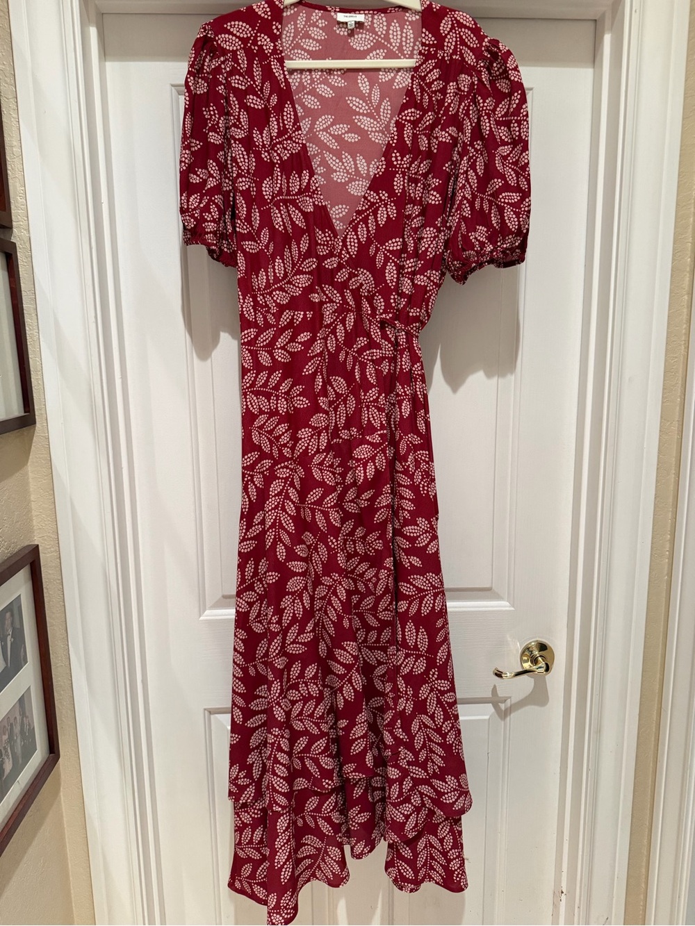 NEW 0012 The Odells Women's Red Leaf-Print Wrap Midi Dress